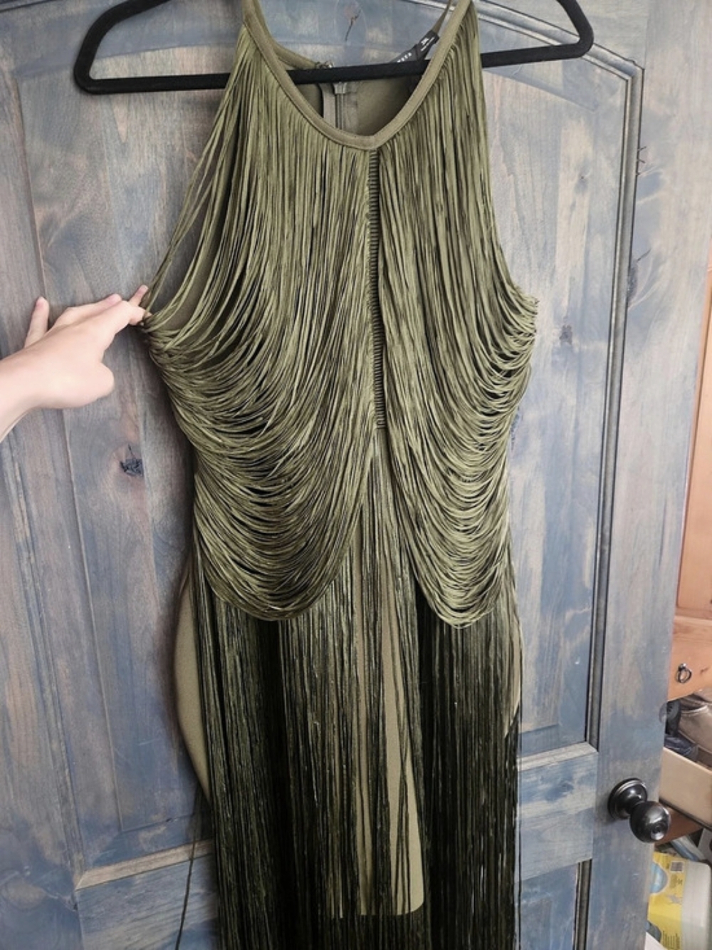 Olive Fringe Maxi Dress Like New